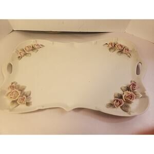 Vintage 1950's Hand Painted Pink Rose Dresser/Trinket Tray